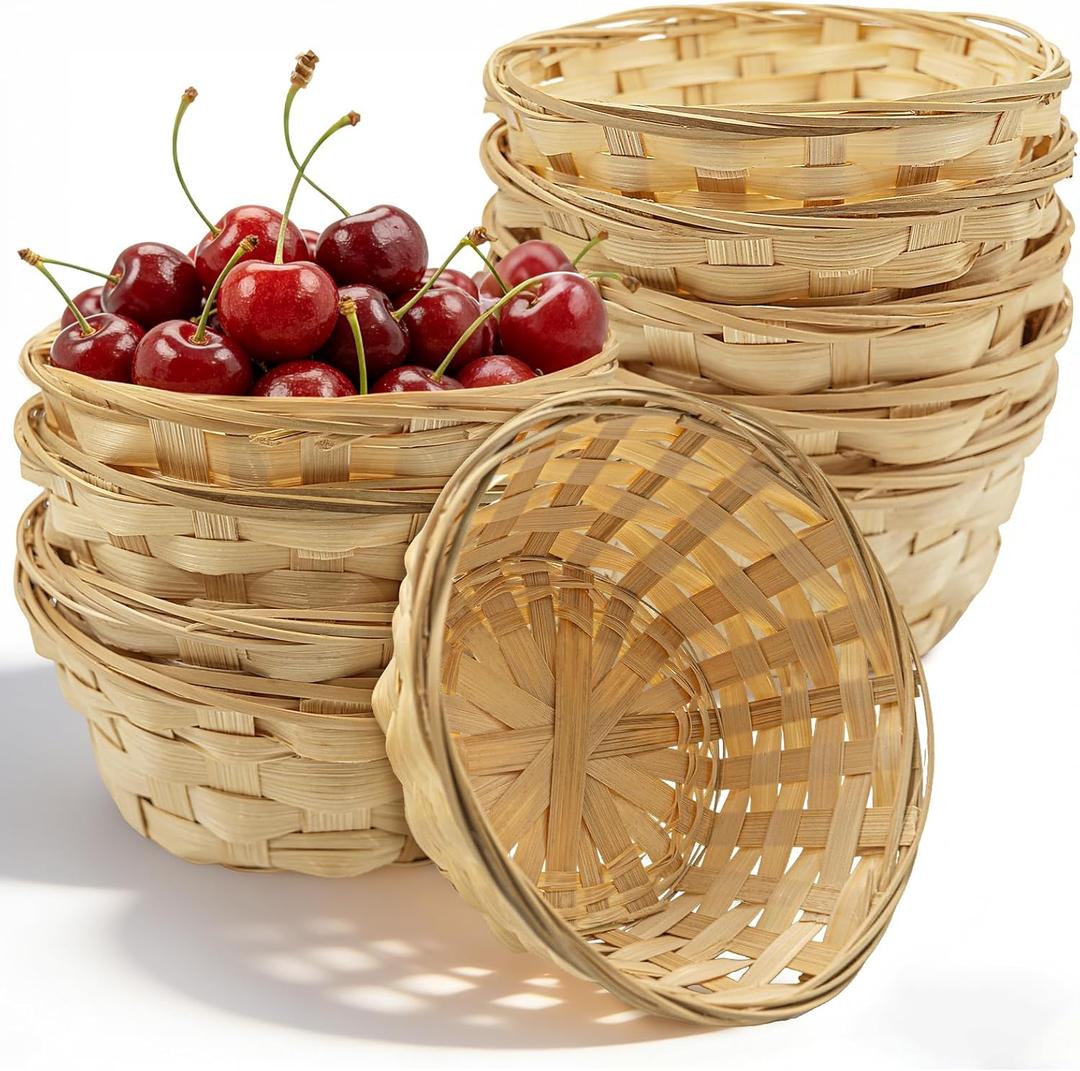 Nexboraque 12 Pack Round Gift Baskets, 7 Inch Bamboo Bread Fruit Basket Small Handwoven Bread Roll Serving Basket Bulk for Kitchen Restaurant Display Decor