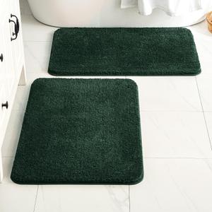 MIULEE Dark Green Bathroom Rugs Set 2 Piece, Non Slip Bath Mat with Absorbent Microfiber, Ultra Soft Thick Rugs for Bathroom Floor Tub Shower Christmas Decor, Machine Washable (16 x 24 Inches) (16''x24'')
