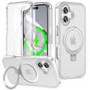 Turquiase for iPhone 17 Full Body Shockproof Case with Magnetic Invisible Stand [Compatible with MagSafe] Built-in Screen Protector Military Drop ProtectionTranslucent iPhone Cover -White