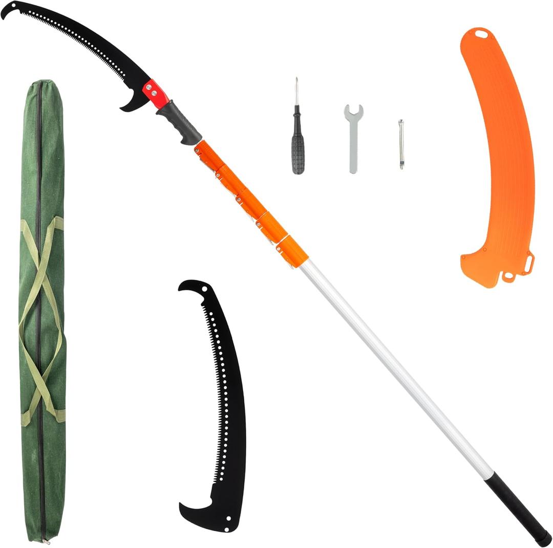 VINGLI 26ft Manual Extendable Tree Pruner Pole Saw, Long Tree Trimmer with Sharp Steel Blade, Aluminum Tree Cutter with 5-section for Pruning Palms and Shrubs