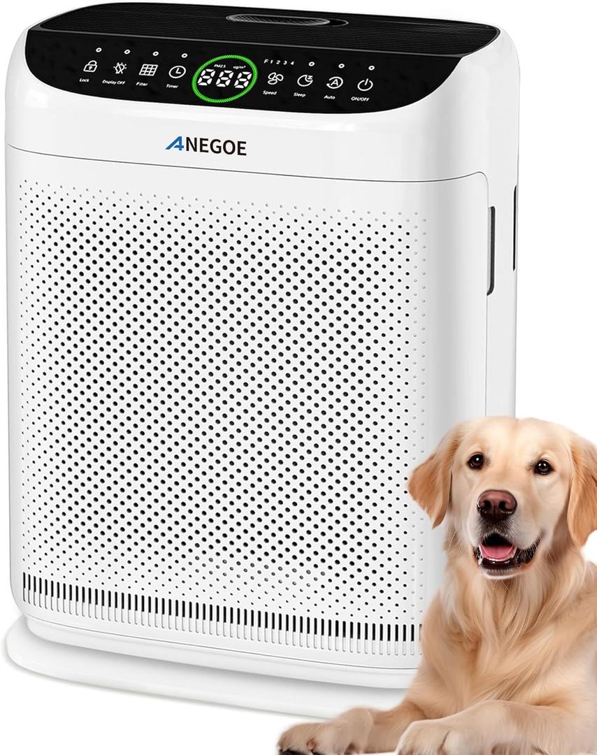 Air Purifiers for Home Large Room Up to 2500 Ft With Double Air Intake,Washable Pre-Filters, AnEgoe Pet Air Purifier for Bedroom With Remote Control,HEPA Air Cleaner for Dust, Pets,White