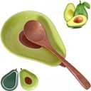 Cute Ceramic Spoon Rest & Holder for Stove Top, Avocado Shaped Coffee & kitchen Spoon Rest & Holder for Kitchen Counter, Stove & Cooking Spoon Holder for Ladle & Utensil & Spatula & Tong Rest (Green)