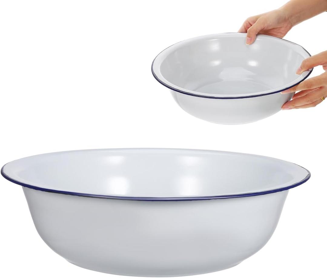 BESPORTBLE Retro Enamel Foot Wash Basin, Retro Footbath Soak Tub, Multi-use Enameled Basin for Foot Bath, Face Washing, Home Spa, Pedicure, 11. 8 Inch White