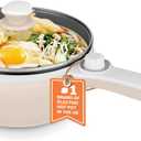 Dezin Hot Pot Electric Upgraded, Non-Stick Saut Pan, Rapid Noodles Electric Pot, 1.5L Mini Portable Hot Pot for Steak, Egg, Fried Rice, Ramen, Oatmeal, Soup with Power Adjustment (Beige)