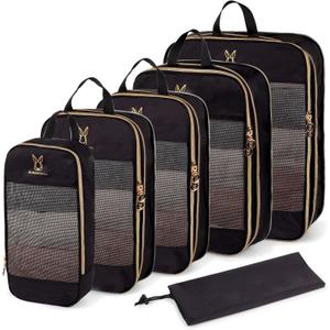 Expandable Compression Packing Cubes for Suitcases,6 Set Lightweight Compressible Travel Packing Organizer for Carry on Suitcase,Organizer Bags Set as Travel Essentials for Women (Black)