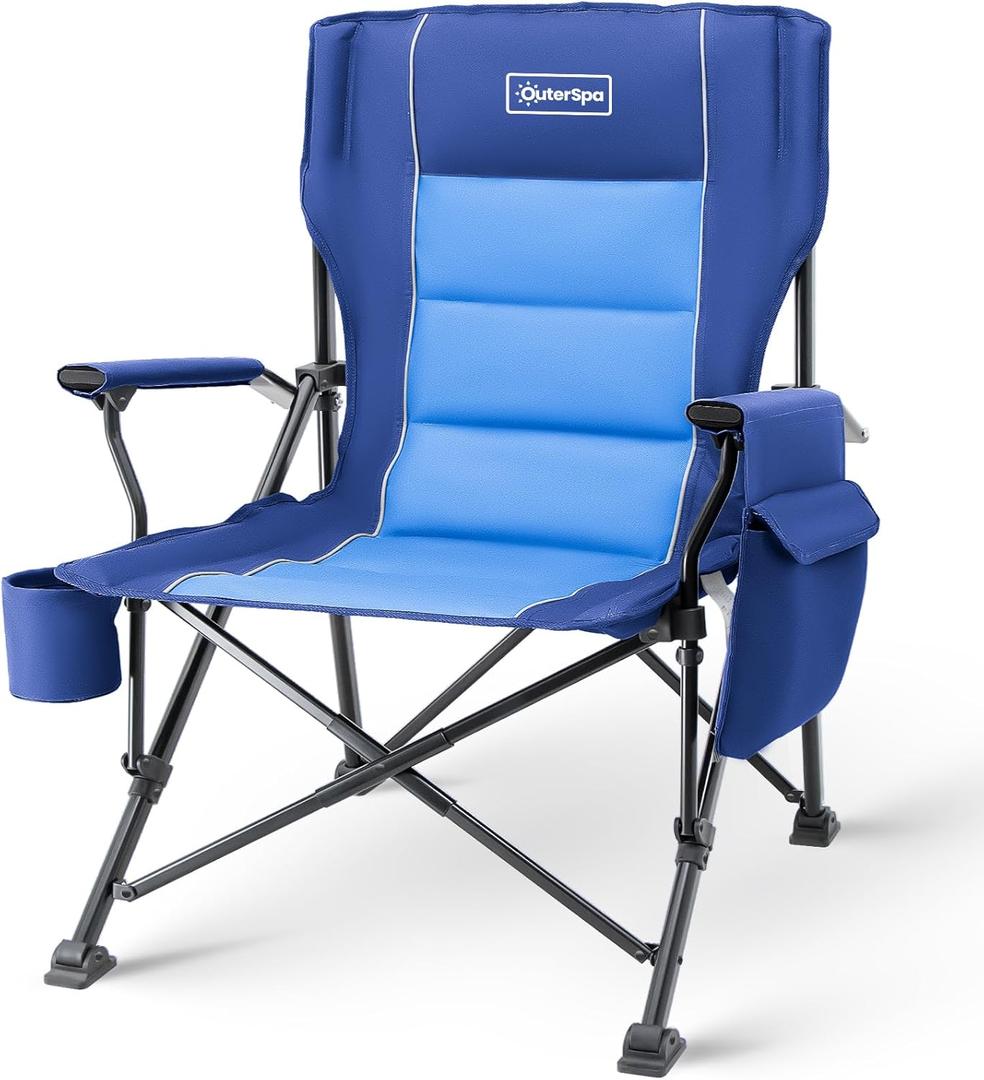 Oversized Folding Camping Chairs for Adults, Heavy Duty, supports 500 lbs; Big and Tall High Back Camping Chairs for Heavy People, Padded Lawn Chairs, Camp Chairs for Patio, Beach, Camp, Lawn, Outdoor (Blue)