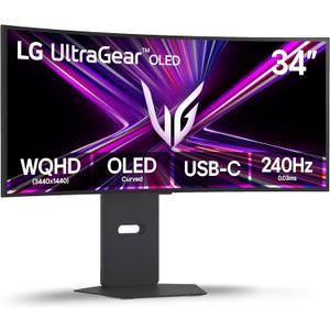 LG 34GX900A-B 34-Inch Ultragear WQHD (3440 x 1440) OLED Curved Gaming Monitor, 240Hz, 0.03ms, NVIDIA G-Sync, VESA DisplayHDR True Black 400, HDMI 2.1, DisplayPort, USB Type-C PD 65W, Black