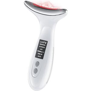 7-Color LED Red Light Therapy Face & Neck Massager - Anti-Aging Facial Sculptor with Heat, Vibration, Lifting, Firming, Timer for Visible Skin Tightening, Rechargeable At-Home Beauty Device