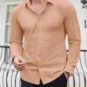 Lion Nardo Slim Fit Dress Shirts for Men Stretch Muscle Fit Long Sleeve Dress Shirts Wrinkle Free Formal Button Down Shirts (Orange, XXL)