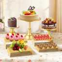 Gold Dessert Table Display Set, Metal Round Cake Pedestal Stands, Cupcake Fruit Candy Donut Risers Stands with Tong, Cake Knife and Server Set for Wedding, Birthday,Baby Shower, Party (7 Pack)