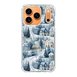 Qivtpjkrin Winter Village House Phone Case for iPhone 17 Pro Max, Snowy Christmas Trees Phone Cover, Soft Trendy TPU Bumper Cover Case