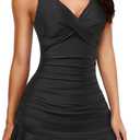 Yonique One Piece Swim Dress for Women Tummy Control Swimsuit Skirted Bathing Suit Modest Swimwear (XX-Large, Black)