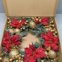 Christmas Wreath for Front Door 24 Inch Artificial Christmas Wreath, with Pine Needles, Red & Gold Berries Decorations Accents, for Decor Indoor/Outdoor Christmas Decoration (Poinsettia)