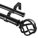 KAMANINA 1 Inch Double Curtain Rods 36 to 72 Inches (3-6 Feet) Window Telescoping Drapery Rod, Black Heavy Duty Curtain Rods for Windows, Twisted Cage Finials