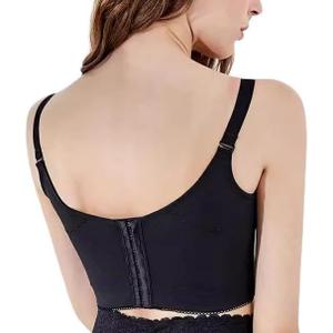 Women's Embroidery Bra, Push-up Bra Longline BraUnderwire Bralette Full Coverage Thin Cup (B75 Black)