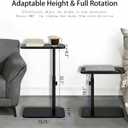 TV Tray Table for Couch, 360 Swivel Height Adjustable Couch Table, C Shaped End Table Slides Under Sofa, Snack & Laptop Side Tray for Small Spaces, Black