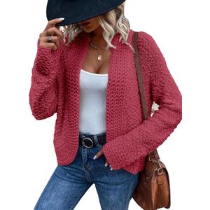 Dokotoo Women's 2026 Fashion Casual Open Front Long Sleeve Chunky Knit Cardigans Sweaters Outerwear Coats (Pink, S)