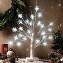 Retisee Winter Decoration Snowflake Tree LED Light with 24 LED Lights USB Battery Operated Snow Indoor Outdoor for Home Table Party Decor