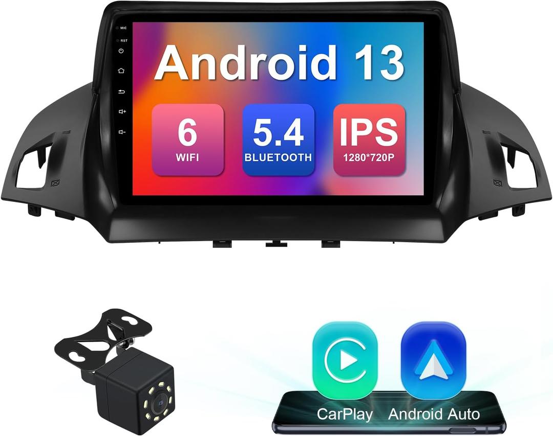 2+32G 9-inch Android 13 Car Stereo for Ford Escape 2013, 2014, 2015, 2016 IPS Touchscreen Screen Car Radio with Carplay & Android Auto Support Backup Camera GPS FM Navi BT SWC