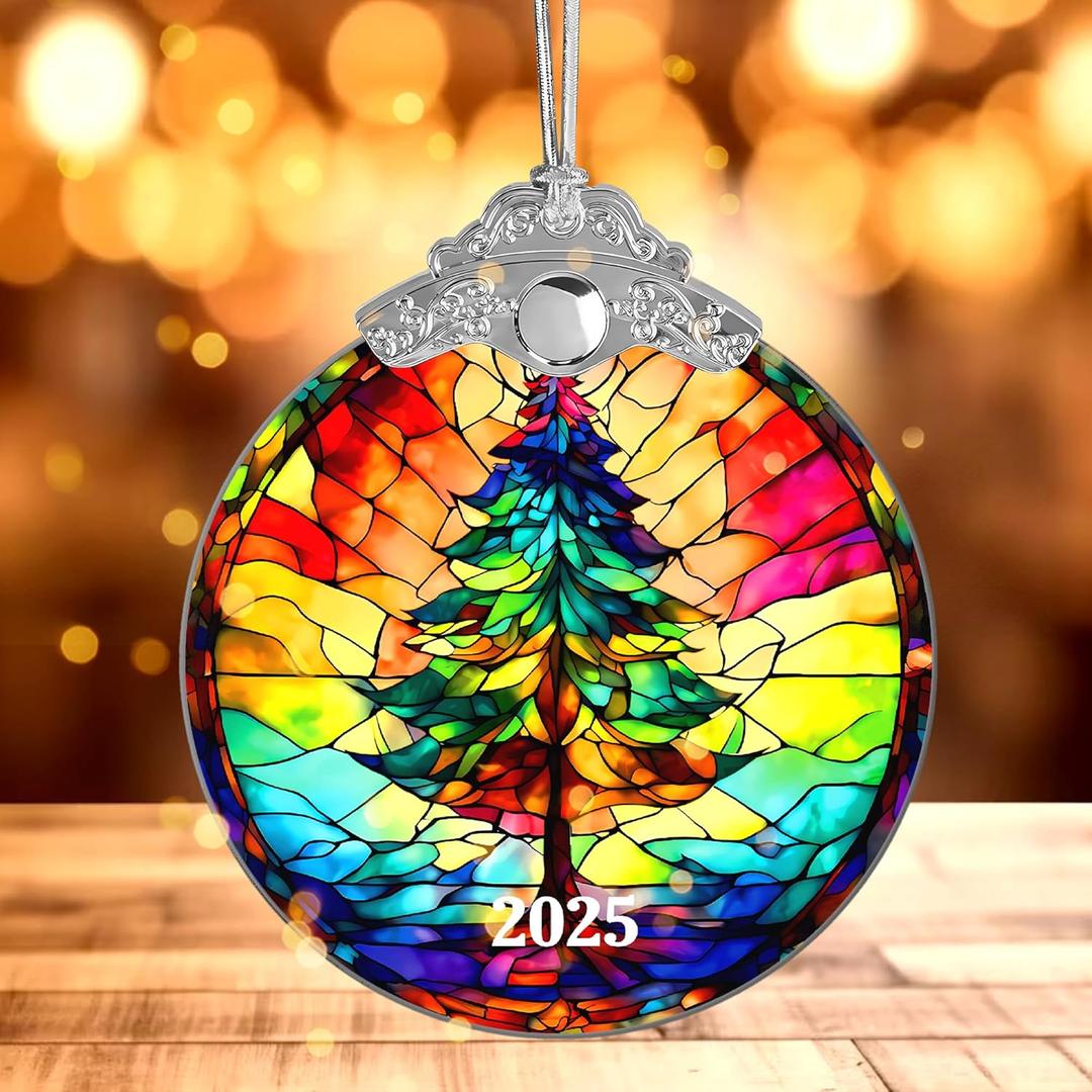 2 x Christmas Tree Ornaments, Stained Glass Effection, 4 Inch Acrylic Ornament, White Elephant Gifts, Holiday Decor, Christmas Ornament 2025, Tree Ornaments, New Year Decorations