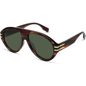 VANLINKER Polarized Retro Oversized Aviator Sunglasses Womens Mens Trendy 70s Vintage Sun Glasses VL9810 (Brown Tortoise Frame Green Lens)