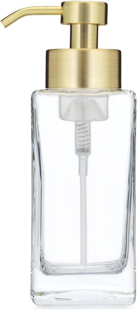 Generic Vertical Stripes Clear Glass Soap Dispenser with Plastic Pump,Refillable Liquid Hand Soap Dispenser for Bathroom,Premium Kitchen Soap Dispenser, 12oz (Transparent Square Bottle)