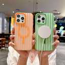 for iPhone 14 Pro Case Magnetic, Compatible with MagSafe, Translucent Matte Shockproof Protection Cover, Cute Striped Design Phone Case for Women Girls Men 6.1" - Green