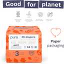 Pura Hypoallergenic Diapers, Size 3 (9-20 lbs) Monthly Pack, Overnight, up to 12 Hours Leak Protection, Suitable for Sensitive Skin, TCF, Super Soft Organic Cotton, 6 Packs of 26 (156 Baby Diapers)