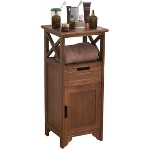 30 Inches Tall End Table, Fully Assembled Bathroom Floor Cabinet with Shelf and Storage, No Assembly Nightstand with Drawer for Bedroom-Walnut
