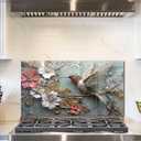 fzxwyishu Tempered Glass Kitchen Backsplash, Stove Back Top Cover, Splashback Tile,Hummingbird Kitchen Sink Cover Splash Guard, Home Kitchen Decor (Art Deco 1, 30"x16"(76.2x40.64cm))
