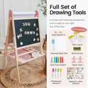 Tiny Land Easel for Kids, Double-Sided Magnetic Easel with Drawing Accessories, Adjustable Wooden Kids Art Easel with Paper Roll, Learning-Toy for 3,4,5,6,7,8 Years Old Boy & Girls Pink, 19.5 x 23.6 x 43.9 inches
