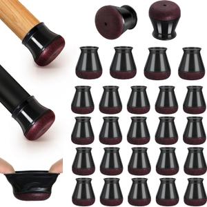 24 Pcs Chair Leg Floor Protectors, Black Silicone Chair Leg Protectors Caps Covers for Hardwood Floors, Furniture Pads Sliders with Wrapped Felt Bottom Medium (Fit:0.76"-1.18")