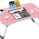 Folding Lap Desk, 23.6 Inch Wood Laptop Bed Desk with Cup Holder, Portable Bed Table for Working Writing Reading & Eating for Bed, Sofa, Couch, Floor - Pink