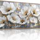 imjiayu Large Framed Wall Art, Floral Wall Art, Modern Art Wall Decor, White and Gold Flowers Canvas Prints, Nature Classy Paintings Wall Decor Living Room Bedroom Office Home Decorations 20"x40"