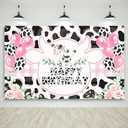 Mocsicka Cow Birthday Banner for Girls Pink Holy Cow Print Backdrop Party Decoration Cow Spot Balloon Birthday Photography Background (Pink, 70.8 x 43.3 Inch)