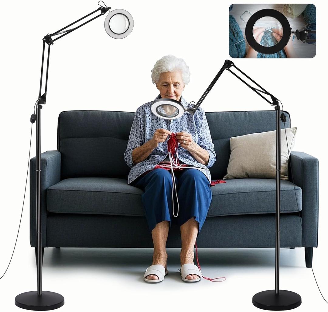 10X Magnifying Floor Lamp, 3-in-1 Hands Free Magnifying Glass with Light and Stand, 2 Color Modes with Clamp for Esthetician Facials, Close Work, Reading
