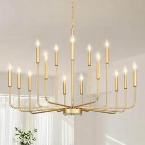 Gold Chandeliers for Dining Room Light Fixture Over Table, Modern Farmhouse Chandeliers for Living Room,15-Lights Industrial Metal Candle Lighting Fixtures for Entryway Kitchen Island Foyer