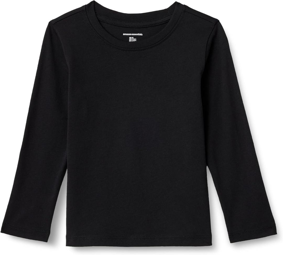 Amazon Essentials Boys and Toddlers' Long-Sleeve Cotton T-Shirts (Medium, Black)