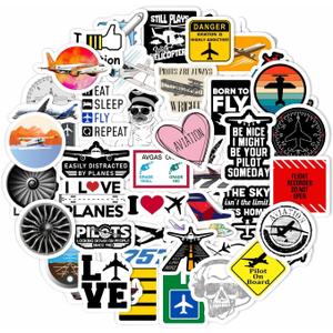 2 x BulbaCraft 100Pcs Aviation Stickers and Decals, Pilot Stickers for Laptop, Airplane Decals, Aviation Gifts, Airplane Party Decorations, Gifts for Women & Men