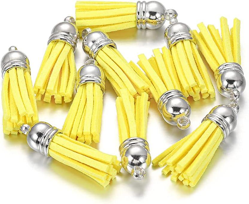 MSCFTFB 100 Pieces 1.5inch Mini Tassels Faux Suede Mala Tassel Kit for Earring Necklace Jewelry Making Garland Keychain Dreamcatcher Charms DIY Crafts (Yellow)