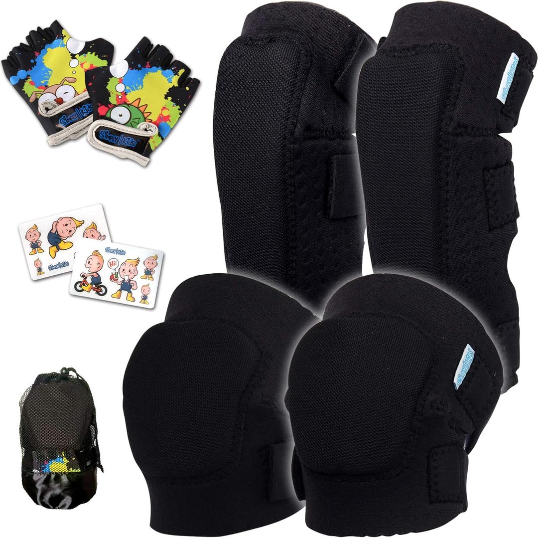 Soft-Style Kids Knee and Elbow Pads with Bike Gloves, Flexible Impact-Resistant Gear for Ages 2-11, Designed for Balance Bikes, Roller-Skating, and Skateboarding (Small)