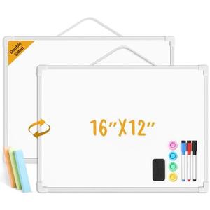 Lumspax Small Dry Erase Board for Wall, 16" x 12" Double-sided Hanging Whiteboard, Dry Erase White Board with 3 Markers, 4 Magnets and 3 Mini Sticky Notes, Portable Whiteboard for Home, Office, School