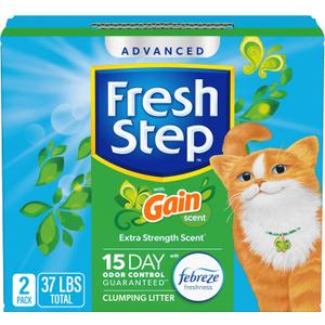 Fresh Step Advanced Clumping Litter with Febreze Freshness with Gain Scent, Fights Odor on Contact, 37 lbs. (2 x 18.5 lb. Box) (Package May Vary)