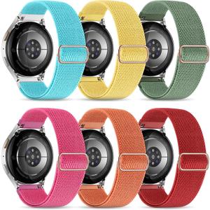 Stretchy Bands Compatible with Samsung Galaxy Watch 7 6 4 5 Band 40mm 44mm/Watch 6 4 Classic 47mm 43mm 42mm 46mm/5 Pro/FE/Active 2, 6 Pack 20mm Nylon Sport Strap for Galaxy Watch 7 Band Women Men (Aqua/Cactus/Yellow/Orange/Red/Dragon Fruit)