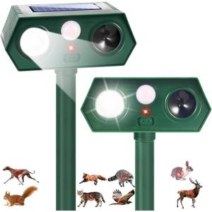 Sonic Fortress Pro Deer Repellent Devices, Racoon Repellent Outdoor Squirrel Fortress Pro IP65 Animal Repeller Cat Deterrent with Motion Sensor& Light to Scare Bear Rabbit Skunk for Garden Yard(2)