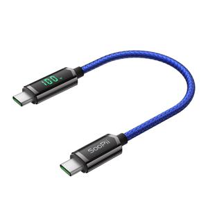 SOOPII 100W USB C to USB C Cable, 1FT Nylon Braided Type-C Cable with LED Display for iPhone 15/15 Plus/15 Pro/15 Pro Max, MacBook Pro, Samsung Galaxy S22/S10, Pixel, LG (Blue)