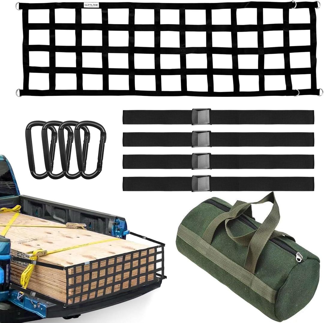 Tailgate Net-LLTTLTMM,Heavy Duty Tailgate Truck Cargo Net for Full Size Truck,60inx18in Easy-to-use Cargo Net for Pickup Bed Net for Chevrolet,Ford,Toyota,GMC,Jeep,Dodge RAM,Pickup(Black)