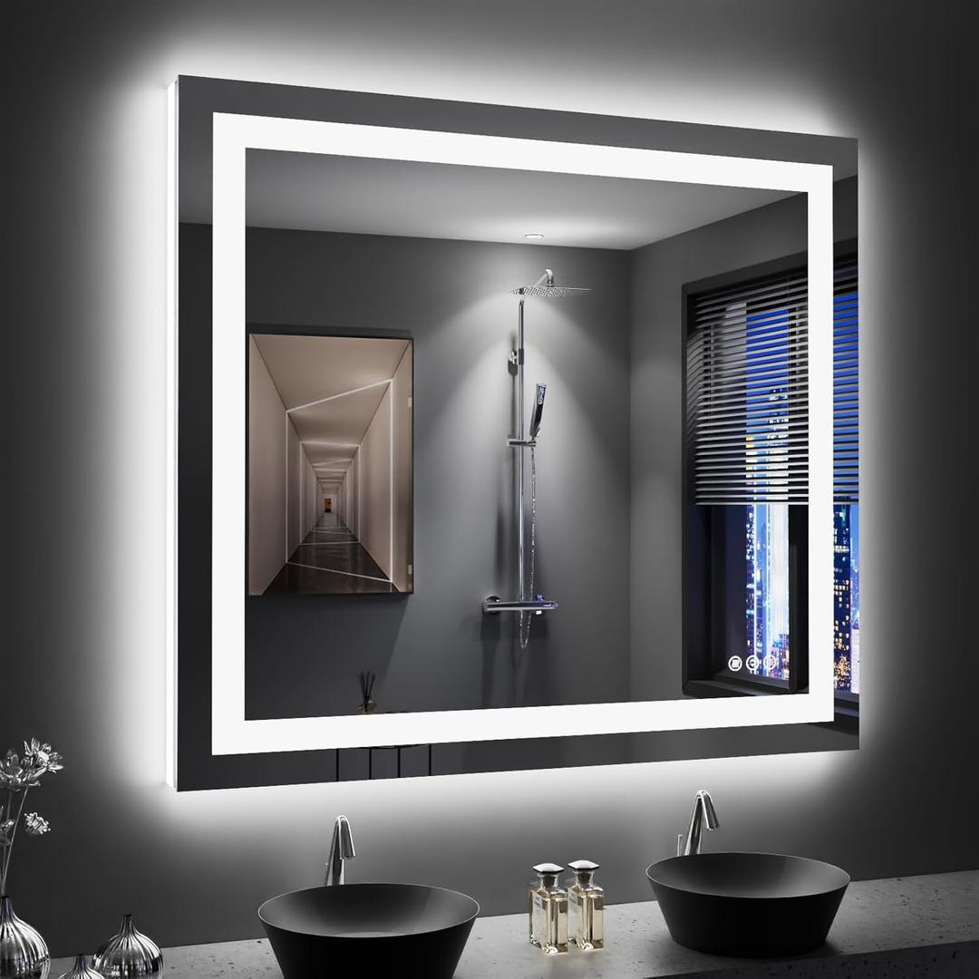 LOAAO 40"X36" LED Bathroom Mirror with Lights, Anti-Fog, Dimmable, Backlit + Front Lit, Lighted Bathroom Vanity Mirror for Wall, Memory Function, Tempered Glass, Shatter-Proof, ETL Listed