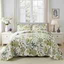 King Quilt Bedding Set, Cotton Bedspread Coverlet Lightweight, Vine Sage Oversized Comforter for All Season, Soft Reversible Bed Cover with 2 Pillow Shams (King(106"x98"))
