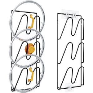 2 Pack Pot Lid Organizer 6-Tier Pots and Pans Organizer Rack for Cabinet Door,Wall & Kitchen Storage No-Drill Adhesive Pot Lid Holder Wall Mount